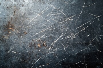 Scratched metallic surface with dark grey tones and traces of rust showing wear and tear.