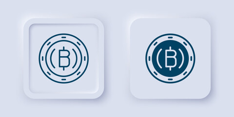 Filled and outline Cryptocurrency coin Bitcoin icon isolated on grey background. Physical bit coin. Blockchain based secure crypto currency. Square button. Vector