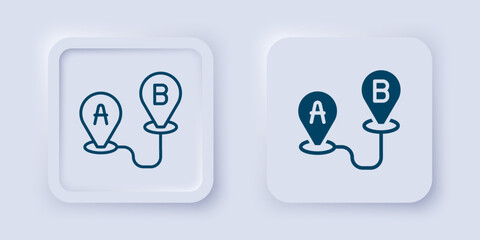 Filled and outline Route location icon isolated on grey background. Map pointer sign. Concept of path or road. GPS navigator. Square button. Vector