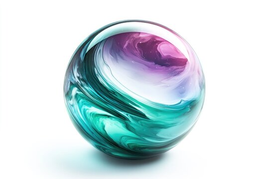 A translucent sphere with swirling teal and purple hues, resembling a galaxy or nebula within.
