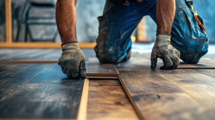 Skilled Craftsman Installing Flooring in Bright Modern Space