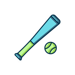 Filled outline Baseball bat with ball icon isolated on white background. Flat filled outline style with shadow. Vector