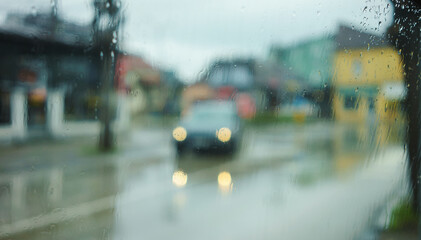 A view through the windshield during the rain