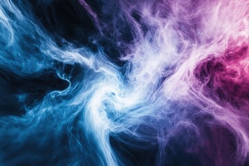 Abstract swirling nebula, cosmic dust and vibrant colors blend in a mesmerizing ethereal display.