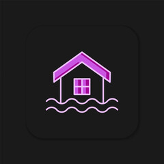 Filled House flood icon isolated on black background. Home flooding under water. Insurance concept. Security, safety, protection, protect concept. Flat filled outline style with shadow. Vector