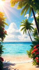 Tropical Paradise with Palm Trees and Turquoise Waters
