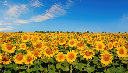 Fototapeta premium Beautiful Sunflower Field Under a Bright Blue Sky