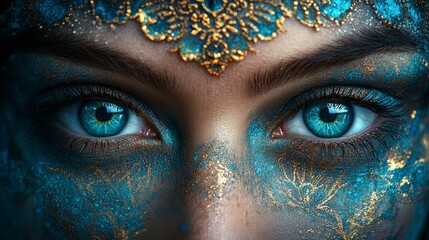 Intricate abstract mandala design encircling mesmerizing goddess eyes revealing deep emotions and connection in a vibrant artistic expression