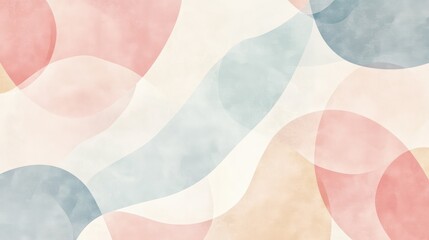 Pastel Watercolor Abstract Art with Overlapping Shapes, Background  Pink, Beige, Light Blue, and White for a Gentle, Calm Aesthetic