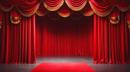 red stage curtains with spotlight