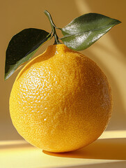 a yellow disco ball shaped as a full lemon with green leaf on a muted yellow pastel background