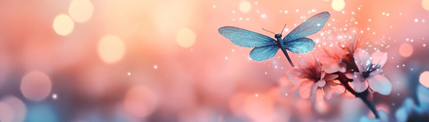 Ethereal Easter fairy sprinkling pastel dust over flowers.