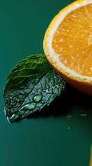 photograph, a delicious mint leaf, orange slice, 