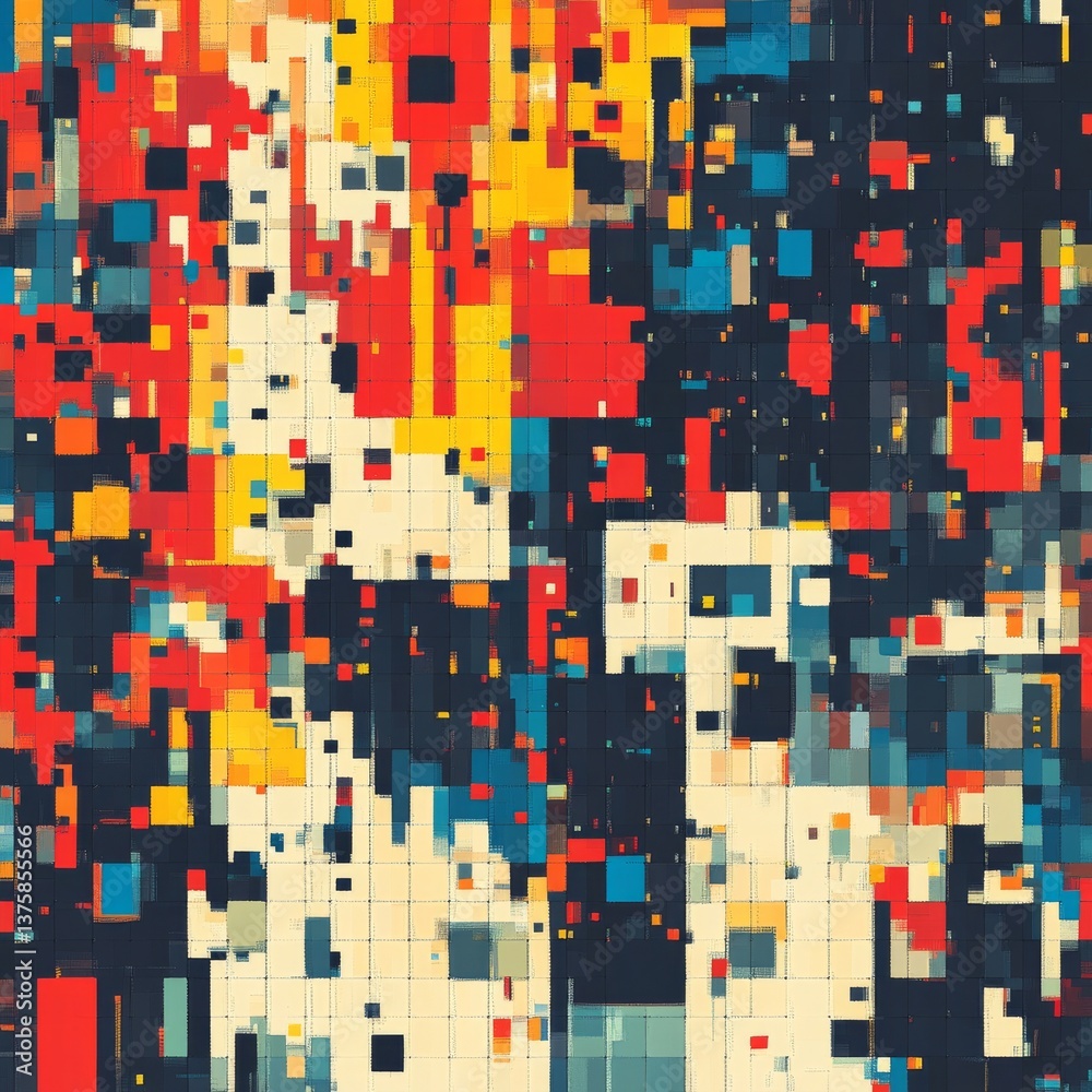 Aufkleber abstract pixelated cityscape: a colorful mosaic of urban chaos and order