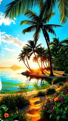 Tropical Paradise at Sunset