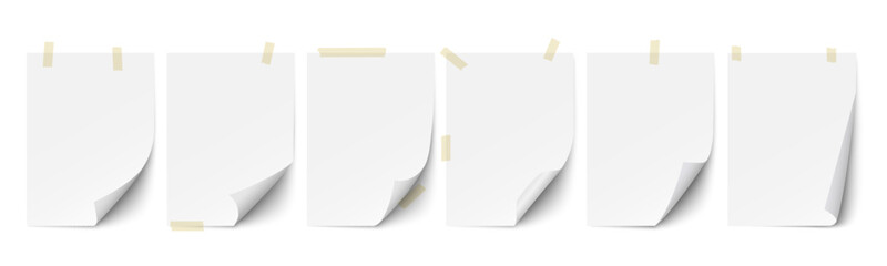 Paper page with curly corner and adhesive tape,realistic set