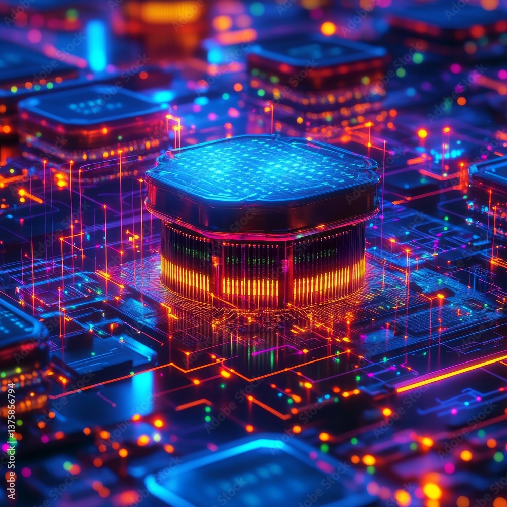 Aufkleber futuristic circuit board with glowing connections: a digital network of high technology