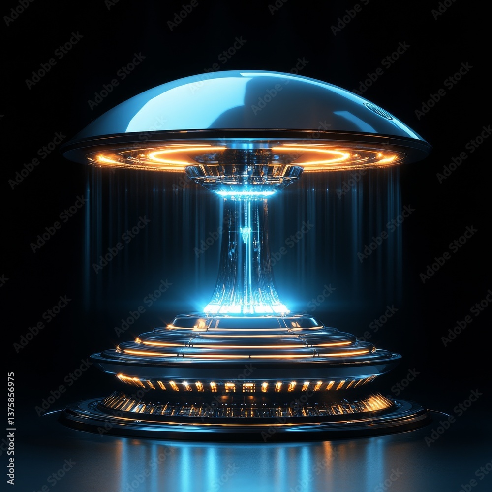 Poster futuristic sci-fi glowing platform with energy beams: a glimpse into advanced technology and innovat