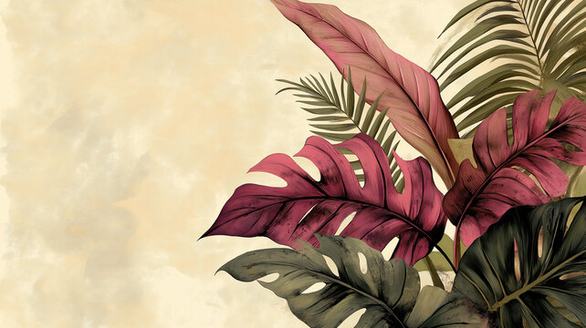 Tropical Leaf Border Design with Blank Space
