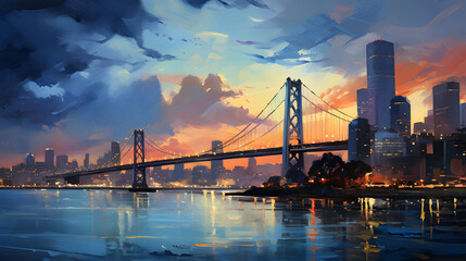 Obraz premium outdoor city sunset view landscape background poster decorative painting 