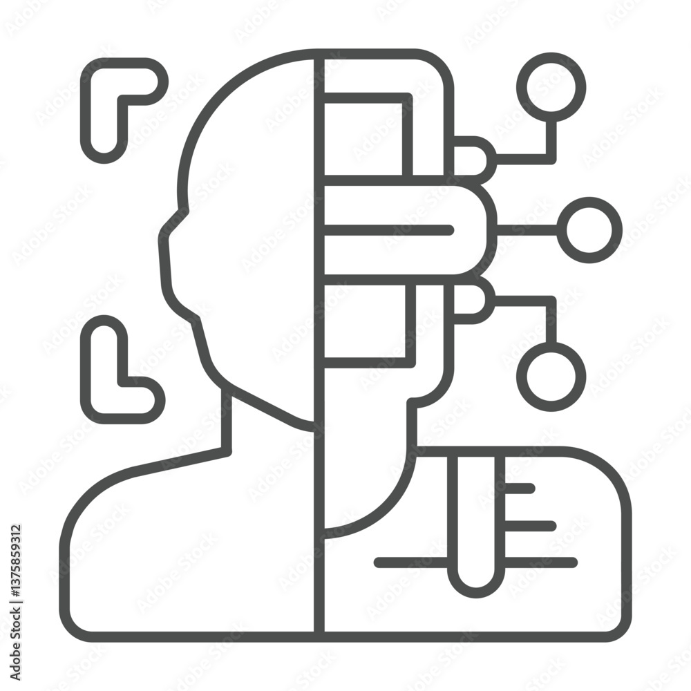Poster robot or person recognition thin line icon, neural network concept. vector graphics. virtual assista