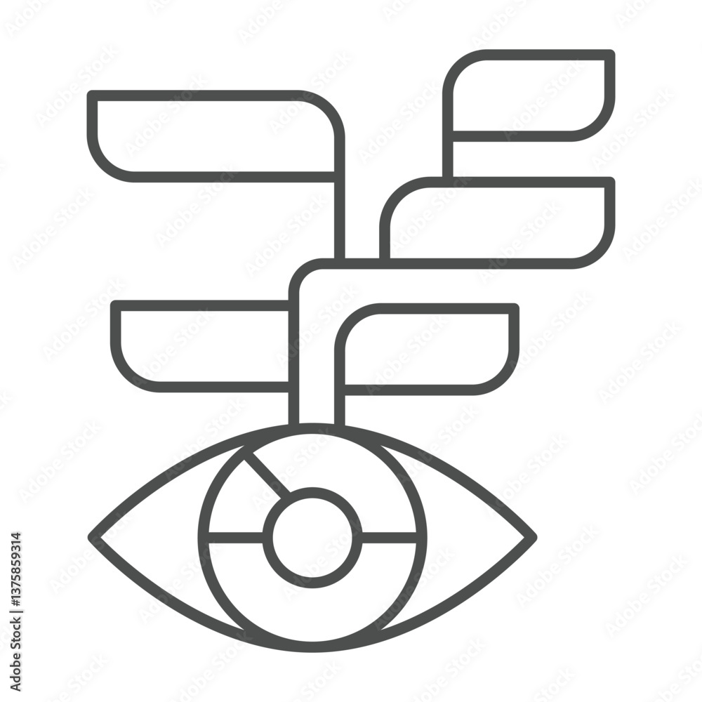 Poster eye with many dialog bubbles thin line icon, neural network concept. vector graphics. learning data 