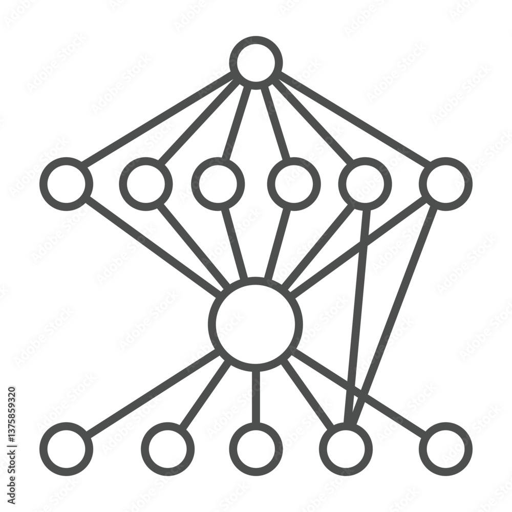 Poster graph with grid connections thin line icon, neural network concept. vector graphics. data algorithm,