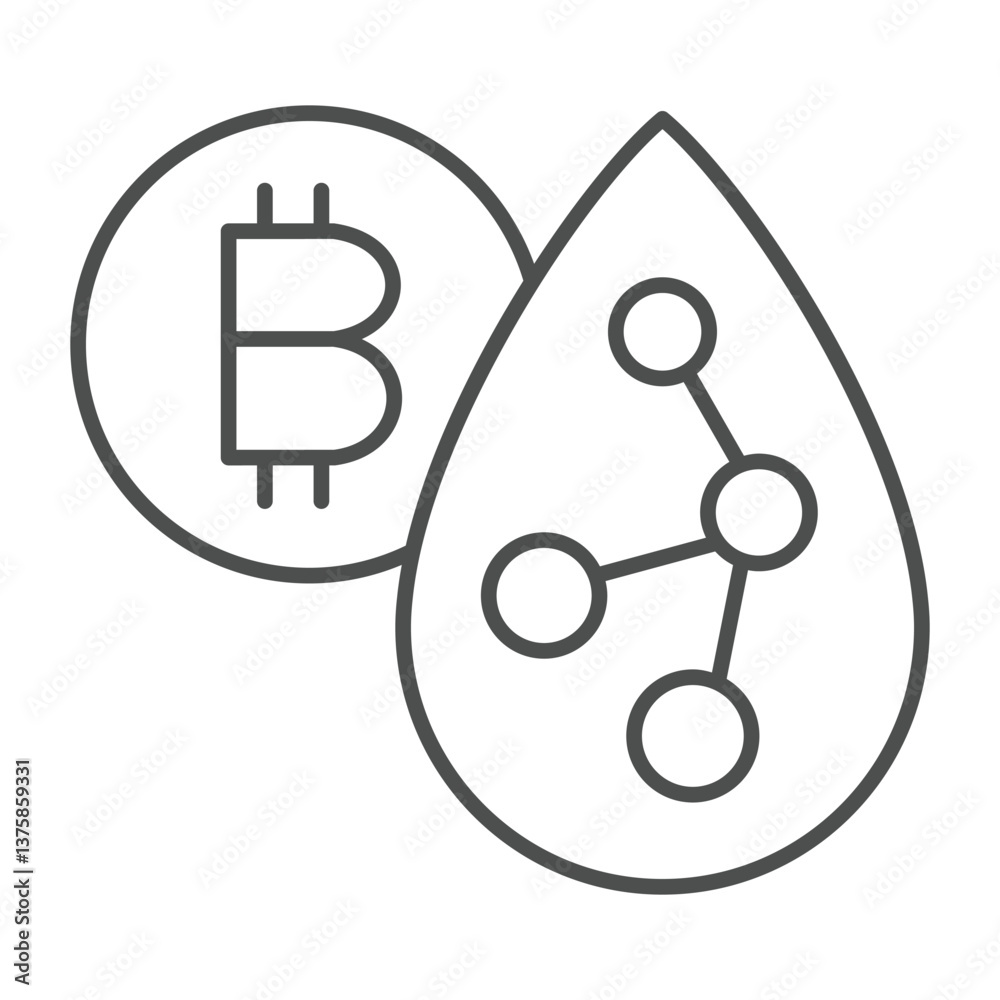 Poster airdrop projects with bitcoin coin thin line icon, neural network concept. vector graphics. drop wit