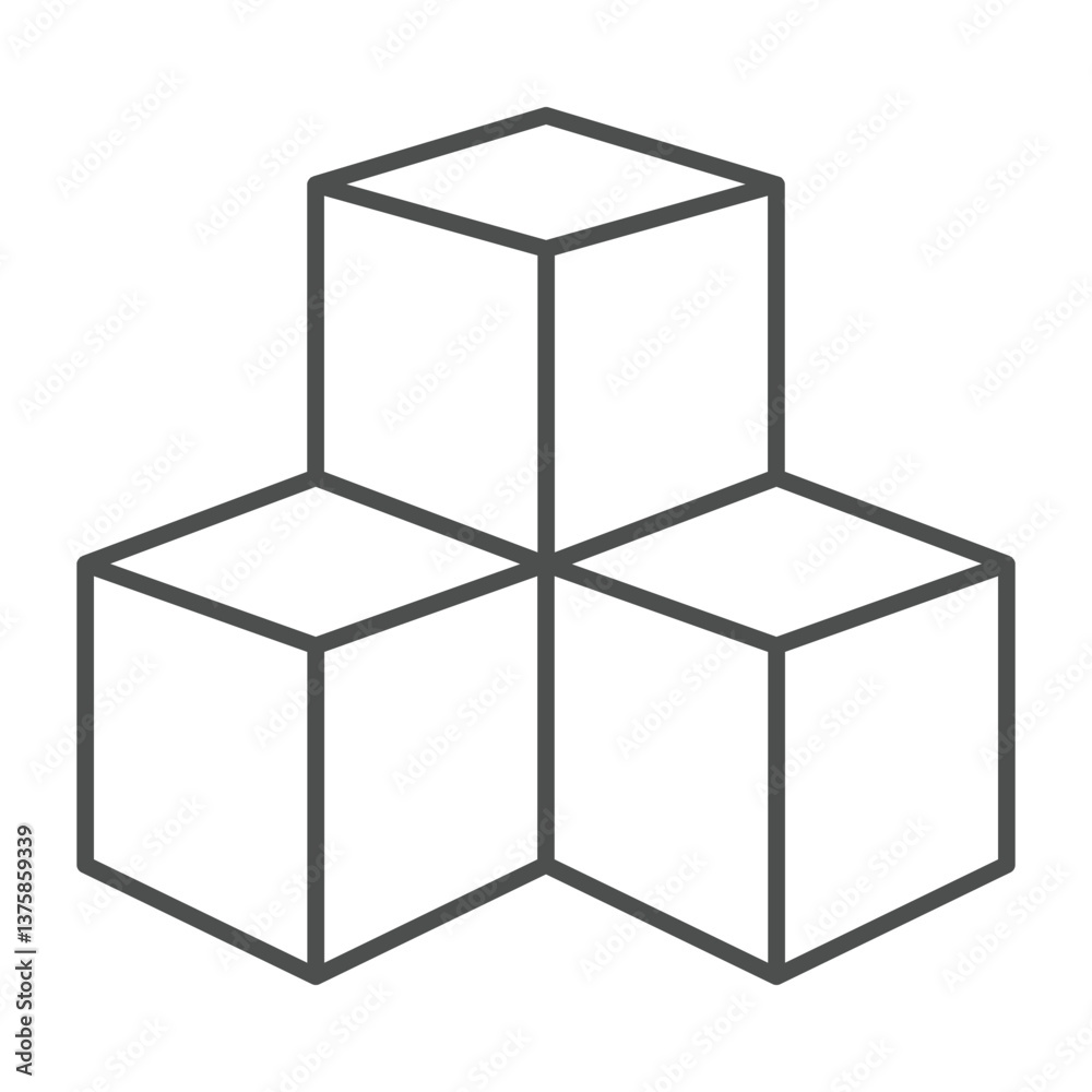 Poster three cubes of program data thin line icon, neural network concept. vector graphics. database storag