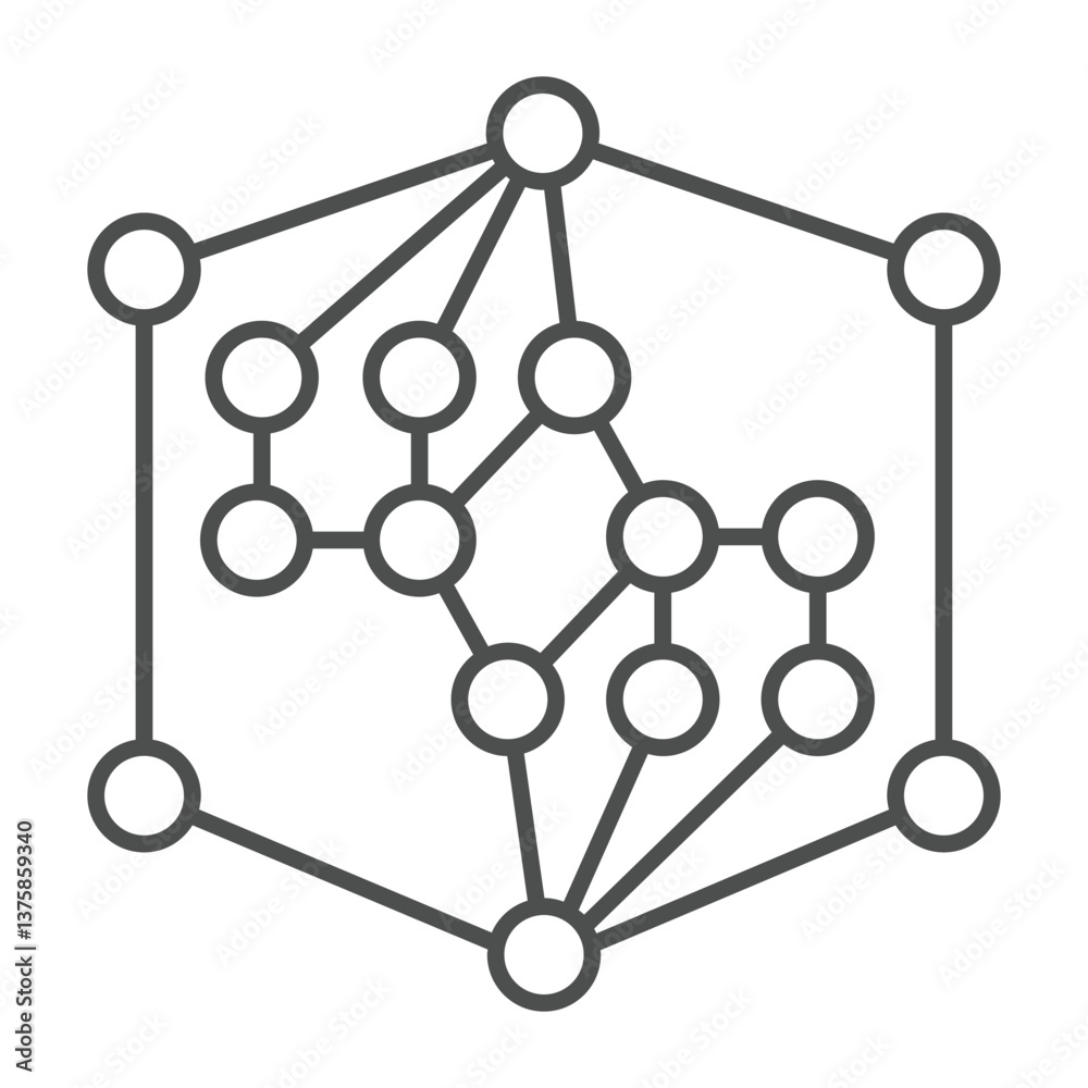 Poster polygonal net grid thin line icon, neural network concept. vector graphics. data net cloud, deep lea