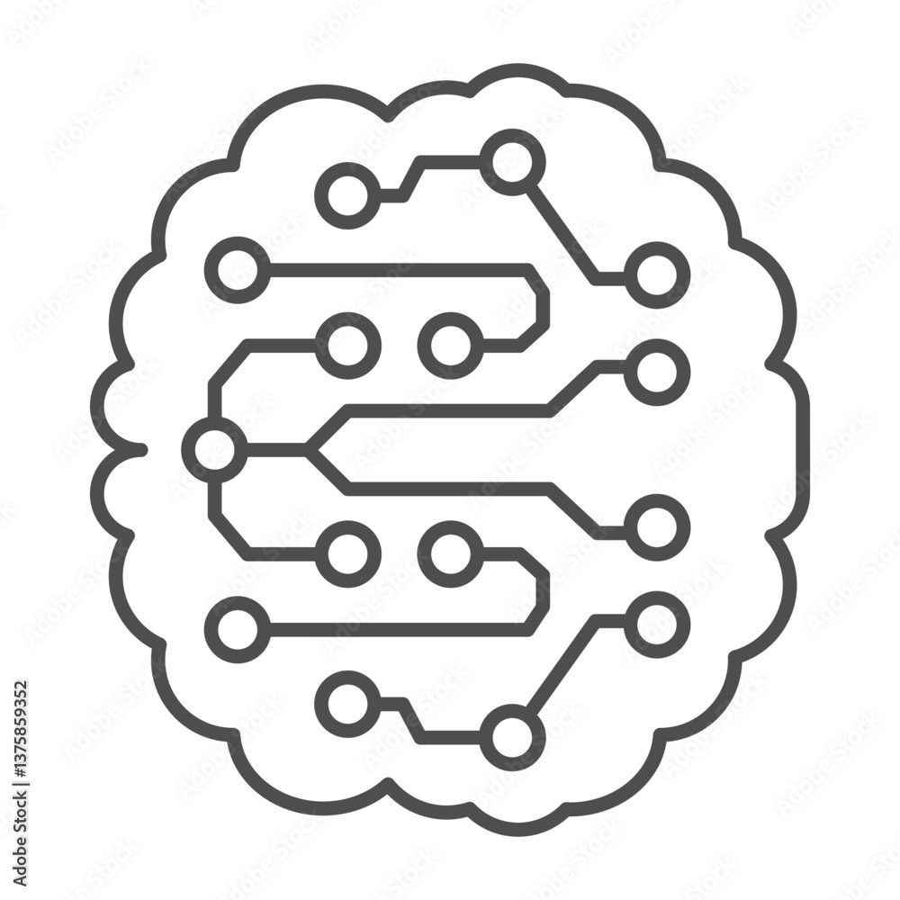 Poster neural net cloud thin line icon, neural network concept. vector graphics. artificial intelligence br