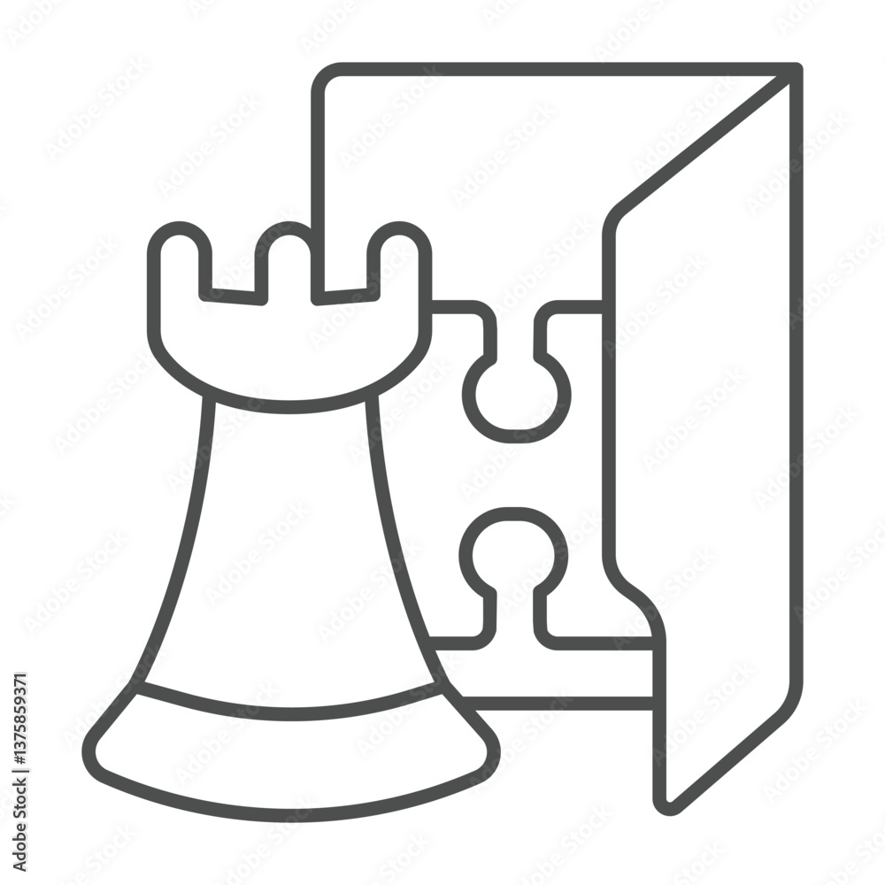 Poster games folder thin line icon, neural dataset concept. vector graphics. folder with tower chess and pu