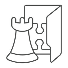Games folder thin line icon, neural dataset concept. Vector graphics. Folder with tower chess and puzzle piece, gaming data sign on white background, outline style icon for mobile or web design.