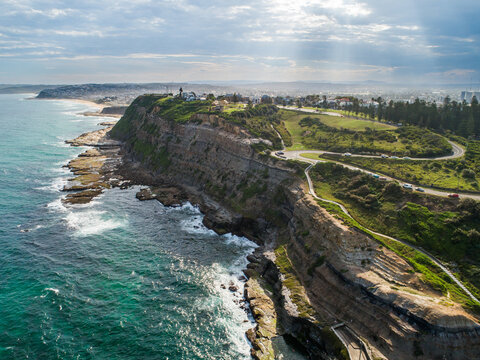Aerial view of paths down to the boogey hole in Newcastle on summers afternoon