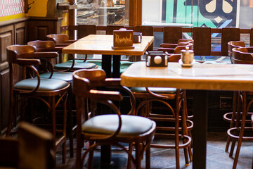 cozy interior in a modern cafe with a reserved table