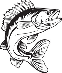 Stylized Outline of a Leaping Fish with Open Mouth