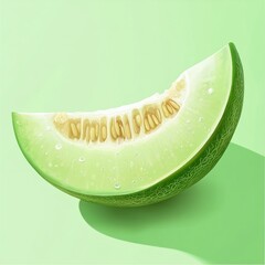 Fresh Green Melon Slice on Light Green Background with Water Drops