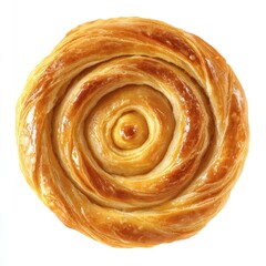 Fototapeta premium Delicious Golden Swirl Pastry Isolated on White Background