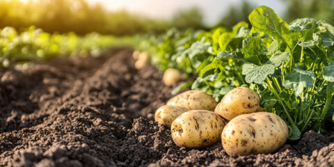 potatoes in a field of potatoes photo realistic healthy energy fresh environmental