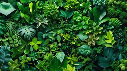 Lush Green Leaves with Sunlight – Dense Tropical Foliage Creating a Natural Fresh Background, Vibrant Plant Pattern in a Beautiful Greenery Environment