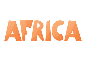 Vector cartoon typography design with bold textured orange word AFRICA. Vibrant lettering inspired by the colors of the desert and safari, perfect for travel, culture, and branding projects.