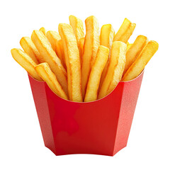 3D French fries icon. American street fast food, Floating potato fries chips. Cartoon Tantalizing french fries in red cardboard packaging creative design.