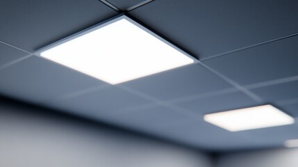 Modern ceiling lights illuminate a contemporary workspace during daytime