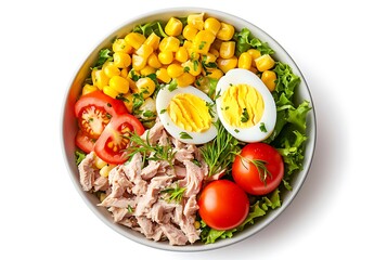 A photo of the tuna salad bowl, with an assortment of fresh vegetables