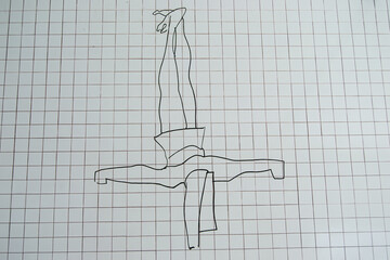 Line art drawing on tiled surface depicting symbolic crucifixion in Fatima, Portugal. Biblical scene.