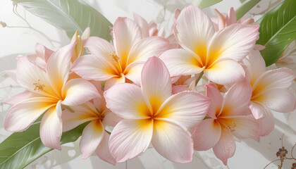 Fototapeta premium Beautiful tropical frangipani plumeria flowers with soft petals, isolated on a transparent background—perfect for spa, wellness, and exotic nature-themed designs