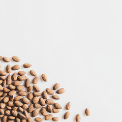 almonds scattered on a white background