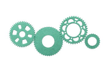 Green paper gears on white background