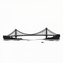 Fototapeta premium Majestic silhouette of a grand suspension bridge over calm waters at dusk