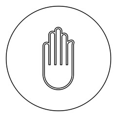 Fototapeta premium Hand Akhimsa Ahimsa arm Jainism Jain religion symbol Dharma Ahinsa icon in circle round black color vector illustration image outline contour line thin style